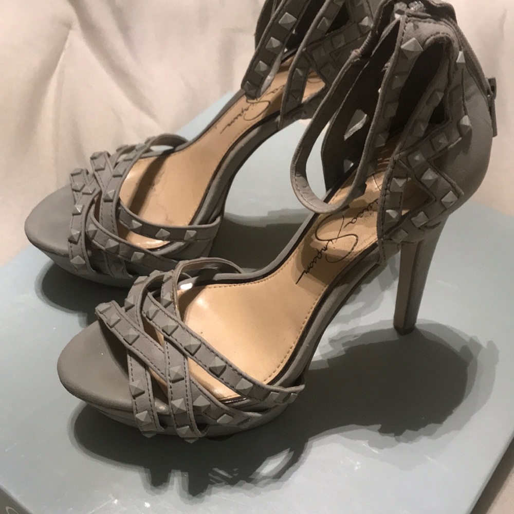 Jessica Simpson gray studded heels